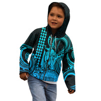 Custom Happy King Kamehameha Day Hawaii Kid Hoodie Paradise of the Pacific Tribal Kakau with Kanaka Maoli - Aqua - Wonder Print Shop