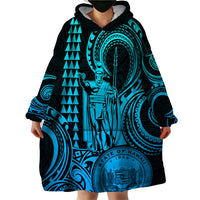 Custom Happy King Kamehameha Day Hawaii Wearable Blanket Hoodie Paradise of the Pacific Tribal Kakau with Kanaka Maoli - Aqua - Wonder Print Shop
