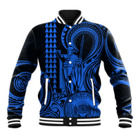 Custom Happy King Kamehameha Day Hawaii Baseball Jacket Paradise of the Pacific Tribal Kakau with Kanaka Maoli - Blue LT9 - Wonder Print Shop