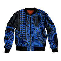 Custom Happy King Kamehameha Day Hawaii Bomber Jacket Paradise of the Pacific Tribal Kakau with Kanaka Maoli - Blue LT9 - Wonder Print Shop