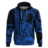 Custom Happy King Kamehameha Day Hawaii Hoodie Paradise of the Pacific Tribal Kakau with Kanaka Maoli - Blue - Wonder Print Shop