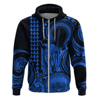 Custom Happy King Kamehameha Day Hawaii Hoodie Paradise of the Pacific Tribal Kakau with Kanaka Maoli - Blue - Wonder Print Shop