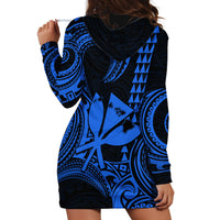 Custom Happy King Kamehameha Day Hawaii Hoodie Dress Paradise of the Pacific Tribal Kakau with Kanaka Maoli - Blue - Wonder Print Shop