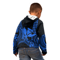 Custom Happy King Kamehameha Day Hawaii Kid Hoodie Paradise of the Pacific Tribal Kakau with Kanaka Maoli - Blue - Wonder Print Shop