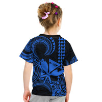 Custom Happy King Kamehameha Day Hawaii Kid T Shirt Paradise of the Pacific Tribal Kakau with Kanaka Maoli - Blue - Wonder Print Shop