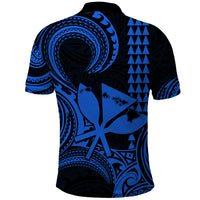Custom Happy King Kamehameha Day Hawaii Polo Shirt Paradise of the Pacific Tribal Kakau with Kanaka Maoli - Blue - Wonder Print Shop