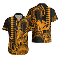 Custom Happy King Kamehameha Day Hawaii Hawaiian Shirt Paradise of the Pacific Tribal Kakau with Kanaka Maoli - Gold - Wonder Print Shop