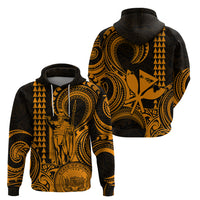 Custom Happy King Kamehameha Day Hawaii Hoodie Paradise of the Pacific Tribal Kakau with Kanaka Maoli - Gold - Wonder Print Shop