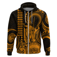 Custom Happy King Kamehameha Day Hawaii Hoodie Paradise of the Pacific Tribal Kakau with Kanaka Maoli - Gold - Wonder Print Shop