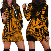 Custom Happy King Kamehameha Day Hawaii Hoodie Dress Paradise of the Pacific Tribal Kakau with Kanaka Maoli - Gold - Wonder Print Shop
