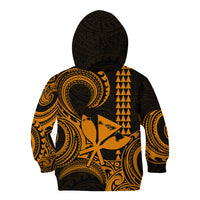 Custom Happy King Kamehameha Day Hawaii Kid Hoodie Paradise of the Pacific Tribal Kakau with Kanaka Maoli - Gold - Wonder Print Shop