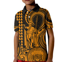 Custom Happy King Kamehameha Day Hawaii Kid Polo Shirt Paradise of the Pacific Tribal Kakau with Kanaka Maoli - Gold - Wonder Print Shop