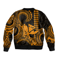 Custom Happy King Kamehameha Day Hawaii Sleeve Zip Bomber Jacket Paradise of the Pacific Tribal Kakau with Kanaka Maoli - Gold - Wonder Print Shop
