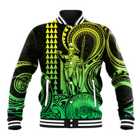 Custom Happy King Kamehameha Day Hawaii Baseball Jacket Paradise of the Pacific Tribal Kakau with Kanaka Maoli - Lime LT9 - Wonder Print Shop