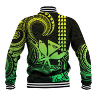 Custom Happy King Kamehameha Day Hawaii Baseball Jacket Paradise of the Pacific Tribal Kakau with Kanaka Maoli - Lime LT9 - Wonder Print Shop
