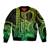 Custom Happy King Kamehameha Day Hawaii Bomber Jacket Paradise of the Pacific Tribal Kakau with Kanaka Maoli - Lime LT9 - Wonder Print Shop