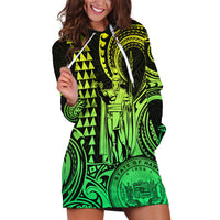 Custom Happy King Kamehameha Day Hawaii Hoodie Dress Paradise of the Pacific Tribal Kakau with Kanaka Maoli - Lime - Wonder Print Shop