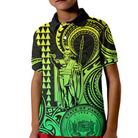 Custom Happy King Kamehameha Day Hawaii Kid Polo Shirt Paradise of the Pacific Tribal Kakau with Kanaka Maoli - Lime - Wonder Print Shop