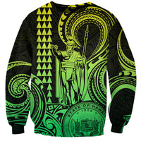 Custom Happy King Kamehameha Day Hawaii Sweatshirt Paradise of the Pacific Tribal Kakau with Kanaka Maoli - Lime - Wonder Print Shop