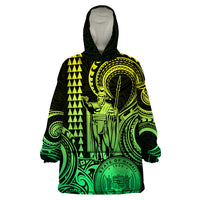 Custom Happy King Kamehameha Day Hawaii Wearable Blanket Hoodie Paradise of the Pacific Tribal Kakau with Kanaka Maoli - Lime - Wonder Print Shop
