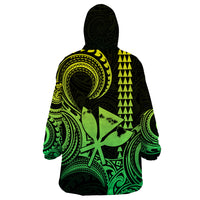 Custom Happy King Kamehameha Day Hawaii Wearable Blanket Hoodie Paradise of the Pacific Tribal Kakau with Kanaka Maoli - Lime - Wonder Print Shop