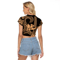 Custom Happy King Kamehameha Day Hawaii Raglan Cropped T Shirt Paradise of the Pacific Tribal Kakau with Kanaka Maoli - Nude - Wonder Print Shop