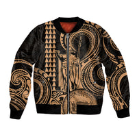 Custom Happy King Kamehameha Day Hawaii Sleeve Zip Bomber Jacket Paradise of the Pacific Tribal Kakau with Kanaka Maoli - Nude - Wonder Print Shop