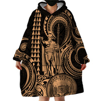 Custom Happy King Kamehameha Day Hawaii Wearable Blanket Hoodie Paradise of the Pacific Tribal Kakau with Kanaka Maoli - Nude - Wonder Print Shop