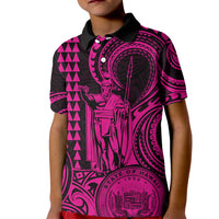 Custom Happy King Kamehameha Day Hawaii Kid Polo Shirt Paradise of the Pacific Tribal Kakau with Kanaka Maoli - Pink - Wonder Print Shop