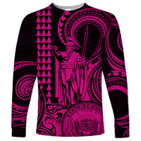 Custom Happy King Kamehameha Day Hawaii Long Sleeve Shirt Paradise of the Pacific Tribal Kakau with Kanaka Maoli - Pink - Wonder Print Shop