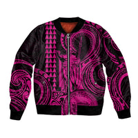 Custom Happy King Kamehameha Day Hawaii Sleeve Zip Bomber Jacket Paradise of the Pacific Tribal Kakau with Kanaka Maoli - Pink - Wonder Print Shop