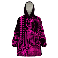 Custom Happy King Kamehameha Day Hawaii Wearable Blanket Hoodie Paradise of the Pacific Tribal Kakau with Kanaka Maoli - Pink - Wonder Print Shop