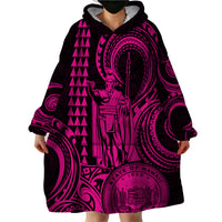 Custom Happy King Kamehameha Day Hawaii Wearable Blanket Hoodie Paradise of the Pacific Tribal Kakau with Kanaka Maoli - Pink - Wonder Print Shop