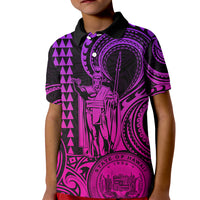 Custom Happy King Kamehameha Day Hawaii Kid Polo Shirt Paradise of the Pacific Tribal Kakau with Kanaka Maoli - Pink Gradient - Wonder Print Shop