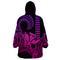 Custom Happy King Kamehameha Day Hawaii Wearable Blanket Hoodie Paradise of the Pacific Tribal Kakau with Kanaka Maoli - Pink Gradient - Wonder Print Shop