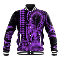 Custom Happy King Kamehameha Day Hawaii Baseball Jacket Paradise of the Pacific Tribal Kakau with Kanaka Maoli - Purple LT9 - Wonder Print Shop