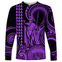 Custom Happy King Kamehameha Day Hawaii Long Sleeve Shirt Paradise of the Pacific Tribal Kakau with Kanaka Maoli - Purple - Wonder Print Shop