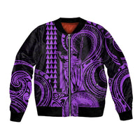 Custom Happy King Kamehameha Day Hawaii Sleeve Zip Bomber Jacket Paradise of the Pacific Tribal Kakau with Kanaka Maoli - Purple - Wonder Print Shop