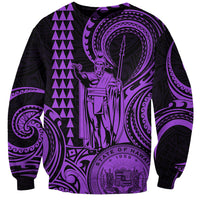 Custom Happy King Kamehameha Day Hawaii Sweatshirt Paradise of the Pacific Tribal Kakau with Kanaka Maoli - Purple - Wonder Print Shop