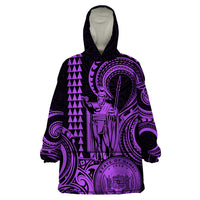 Custom Happy King Kamehameha Day Hawaii Wearable Blanket Hoodie Paradise of the Pacific Tribal Kakau with Kanaka Maoli - Purple - Wonder Print Shop