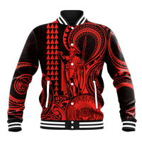 Custom Happy King Kamehameha Day Hawaii Baseball Jacket Paradise of the Pacific Tribal Kakau with Kanaka Maoli - Red LT9 - Wonder Print Shop