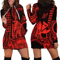 Custom Happy King Kamehameha Day Hawaii Hoodie Dress Paradise of the Pacific Tribal Kakau with Kanaka Maoli - Red - Wonder Print Shop