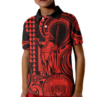 Custom Happy King Kamehameha Day Hawaii Kid Polo Shirt Paradise of the Pacific Tribal Kakau with Kanaka Maoli - Red - Wonder Print Shop