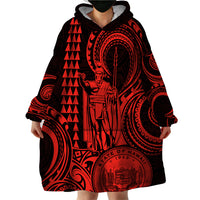 Custom Happy King Kamehameha Day Hawaii Wearable Blanket Hoodie Paradise of the Pacific Tribal Kakau with Kanaka Maoli - Red - Wonder Print Shop