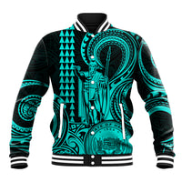 Custom Happy King Kamehameha Day Hawaii Baseball Jacket Paradise of the Pacific Tribal Kakau with Kanaka Maoli - Turquoise LT9 - Wonder Print Shop