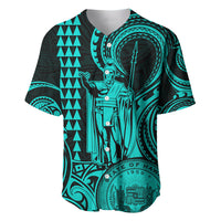 Custom Happy King Kamehameha Day Hawaii Baseball Jersey Paradise of the Pacific Tribal Kakau with Kanaka Maoli - Turquoise LT9 - Wonder Print Shop