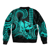 Custom Happy King Kamehameha Day Hawaii Bomber Jacket Paradise of the Pacific Tribal Kakau with Kanaka Maoli - Turquoise LT9 - Wonder Print Shop