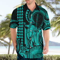 Custom Happy King Kamehameha Day Hawaii Hawaiian Shirt Paradise of the Pacific Tribal Kakau with Kanaka Maoli - Turquoise - Wonder Print Shop
