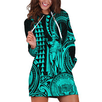 Custom Happy King Kamehameha Day Hawaii Hoodie Dress Paradise of the Pacific Tribal Kakau with Kanaka Maoli - Turquoise - Wonder Print Shop