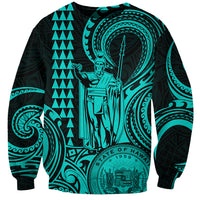 Custom Happy King Kamehameha Day Hawaii Sweatshirt Paradise of the Pacific Tribal Kakau with Kanaka Maoli - Turquoise - Wonder Print Shop